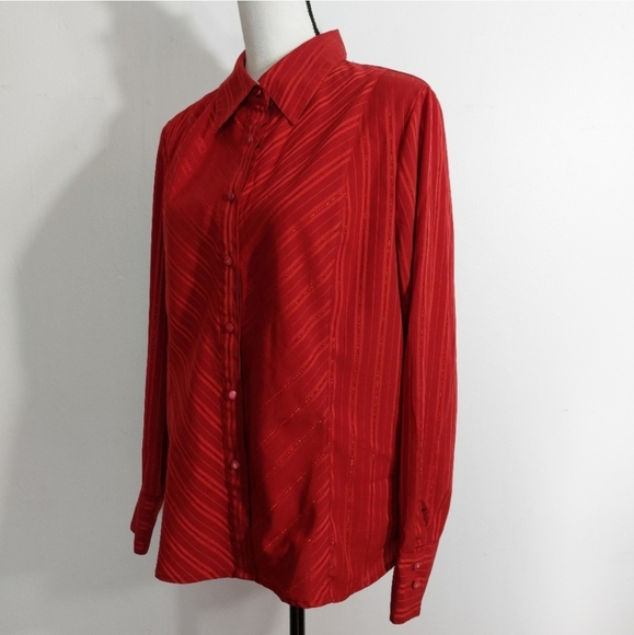 East 5th Red Metallic Diagonal Stripes Button Front Blouse Size XL - Picture 7 of 11